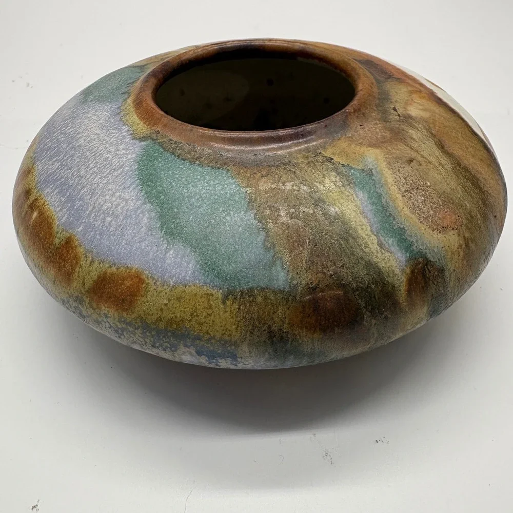 Colby Art Pottery Signed Frog Flower Vase Earth Tone Glaze
